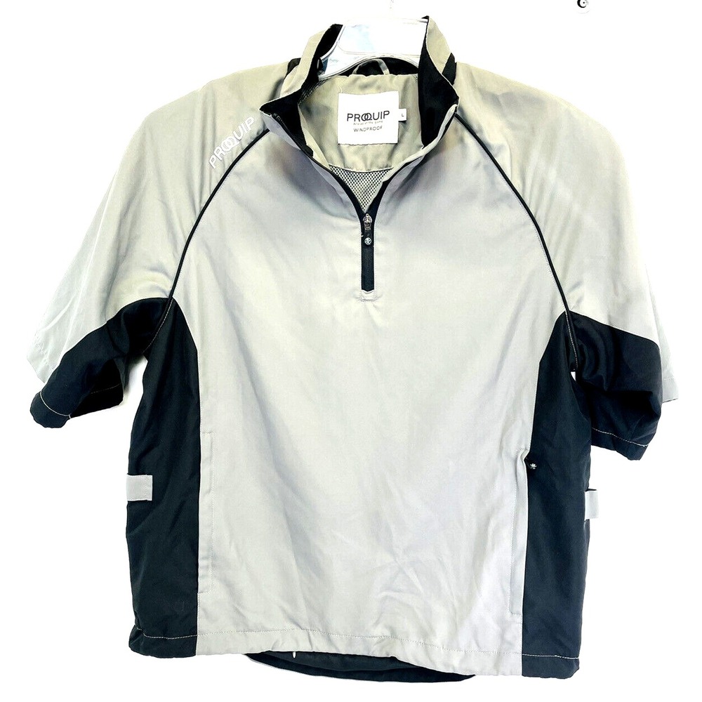 Pro Quip Jacket Windproof Mens Large Grey/Black 1/4 Zip‎ Golf Rain Jacket  (C23)